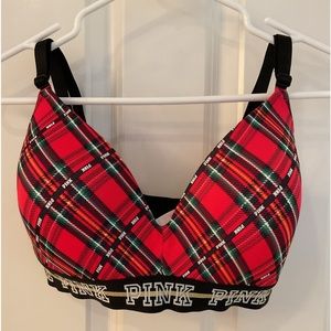 PINK Red Plaid Wear Everywhere‎ Wireless Lightly Lined  size 34 DD Bra like new